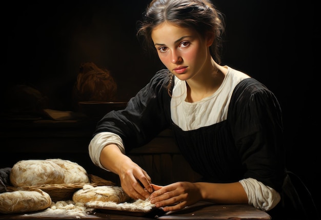 Front_view_black_woman_slicing_bread