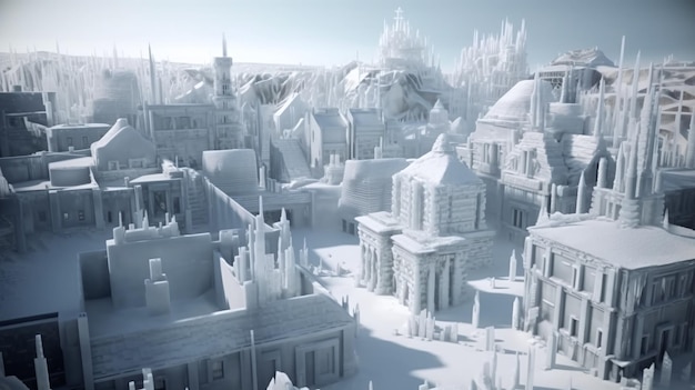 Frozen Metropolis Una splendida città di ghiaccio resa in 3D del futuro con intricata pittura opaca e illuminazione globale