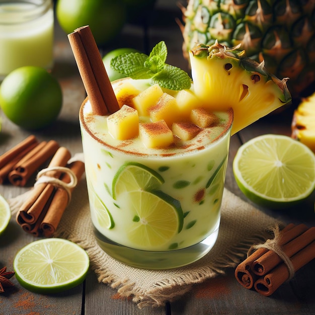 frullato di lime con pezzi di ananas e cannella