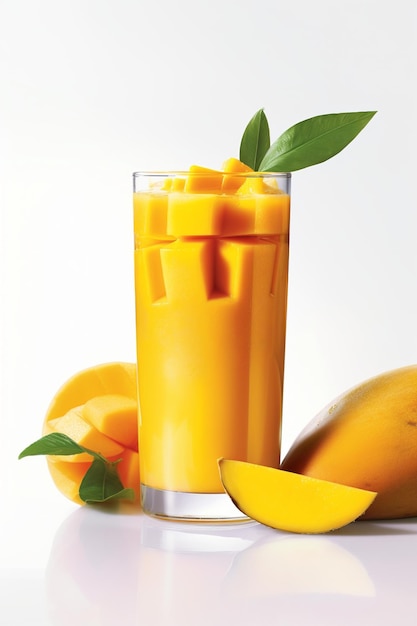 Frullato di mango con sopra una fetta di mango