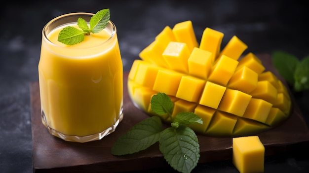 Frullato di mango con un bicchiere di succo di mango