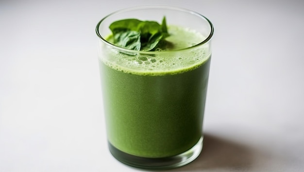 Frullato verde sano con spinaci in un bicchiere