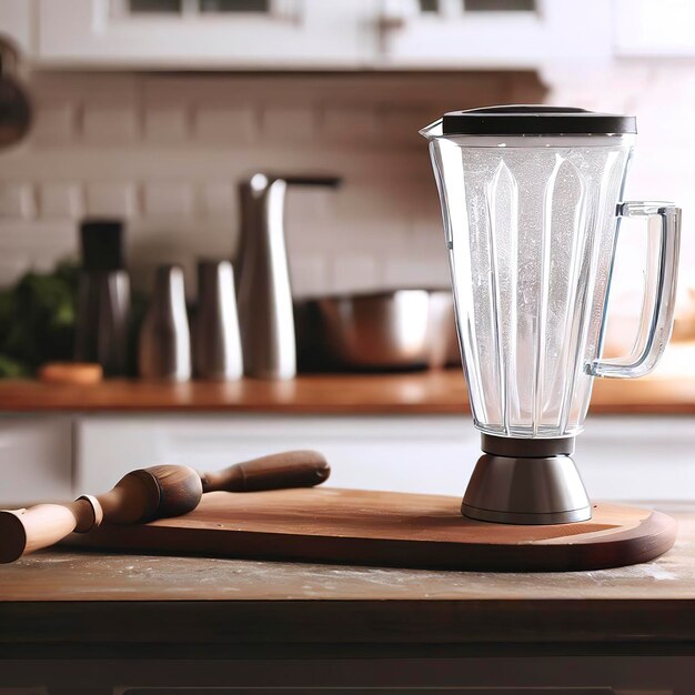 Frullatore e tavolo in legno in cucina