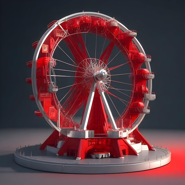 Frullatore isometrico rosso ruota panoramica e argento cromato Modello 3D generato da Ai