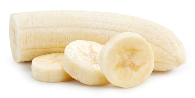 Frutta a fette di banana. Banana isolato con su uno sfondo bianco.