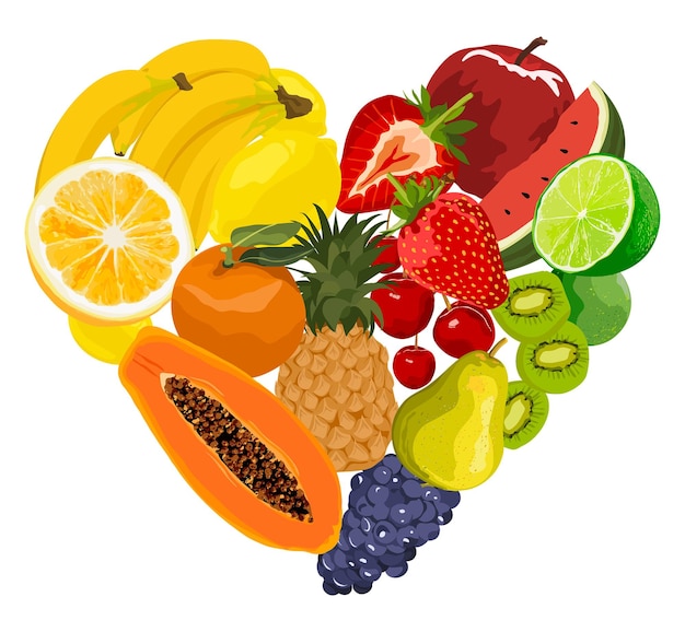 Frutta adesivo png a forma di cuore su sfondo trasparente