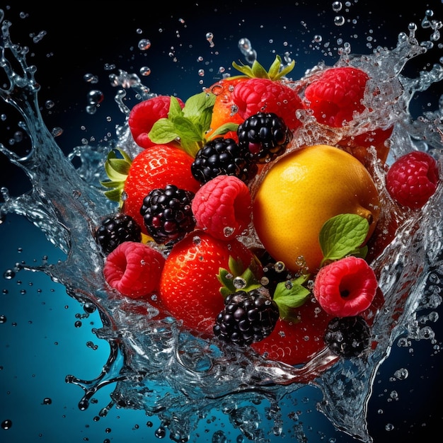 frutta araffy in una ciotola d'acqua con una spruzzata d'acqua generativa ai