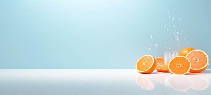 Frutta arancione su sfondo blu Sfondo d'arte 3D moderno Per la texture d'arte progettazione di presentazione o web design e sfondo web Generativa AI