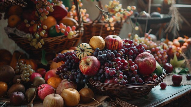 Frutta assortita su un tavolo d'epoca