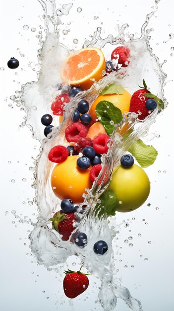 frutta che cade splash profondo straordinario cibo illustrazione scansione mercato fresco persone forme fluide dinamiche