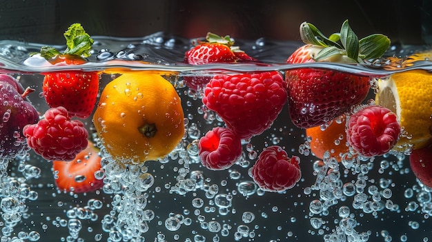 Frutta che galleggia nell'acqua