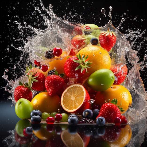 frutta con spruzzi d'acqua