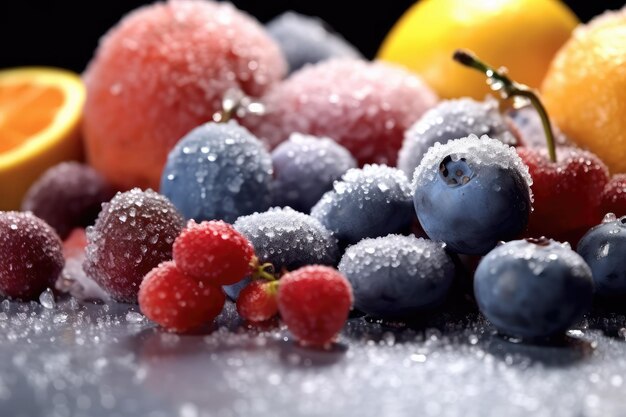 frutta congelata nel tavolo della cucina fotografia alimentare professionale AI Generato