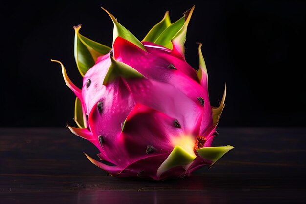 Frutta del drago Pitahaya Pitaya esotica asiatica vegana frutta succosa da vicino isolata su uno sfondo scuro