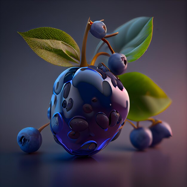 Frutta del mirtillo in un'illustrazione 3d della ciotola di ceramica blu