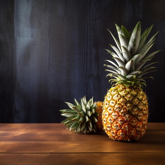 Frutta dell'ananas sulla tavola di legno con lo spazio della copia Generative AI