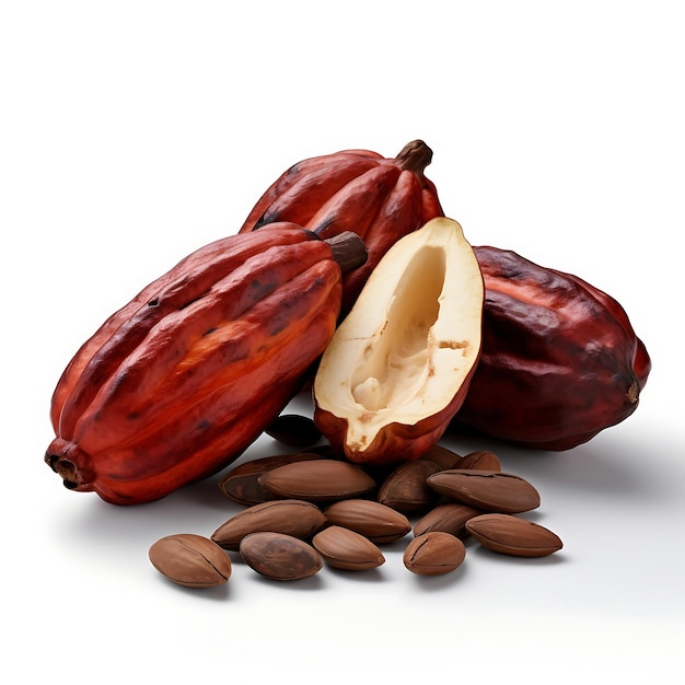 Frutta di cacao su sfondo bianco