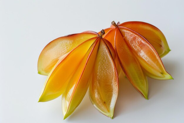 Frutta di carambola in fette esotiche isolata su uno sfondo bianco