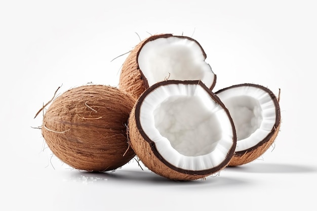 Frutta di cocco su sfondo bianco 3d illustrazione generativa ai