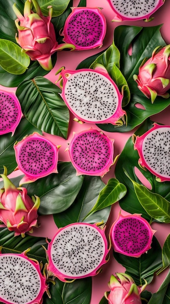 Frutta di drago tagliata su sfondo rosa