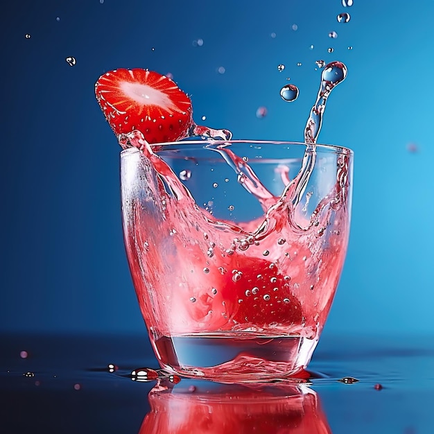 Frutta di fragola in un bicchiere d'acqua