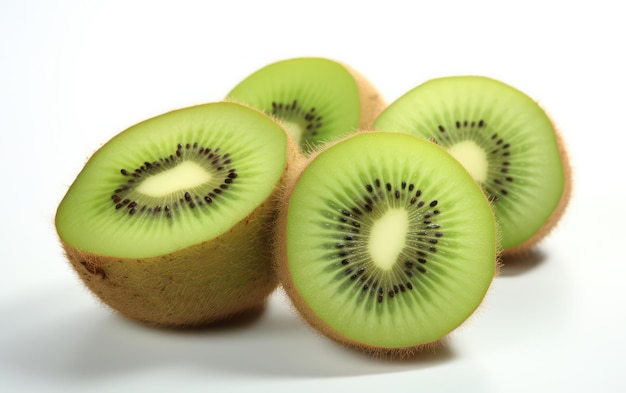 Frutta di kiwi fresca tagliata isolata su sfondo bianco