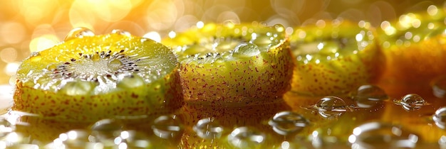 Frutta di kiwi verde brillante luccicante texture fetta fotografia professionale e luce