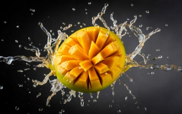 Frutta di mango con spruzzo d'acqua
