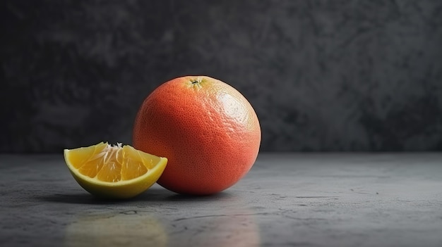 Frutta di pomelo fresca su uno sfondo di cemento grigio Generativo Ai