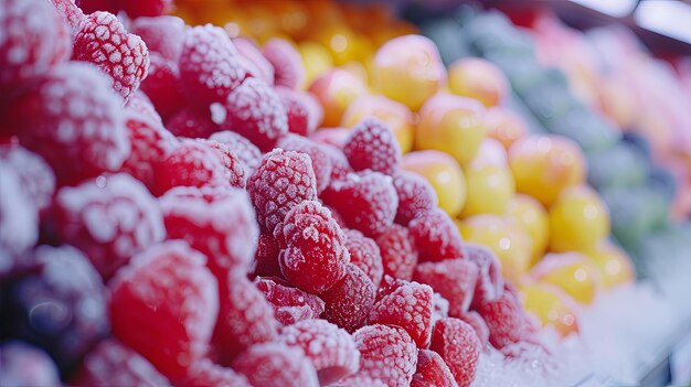 Frutta e bacche congelate in vetrina al supermercato