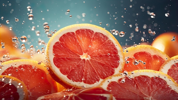 Frutta fresca d'arancia con spruzzi d'acqua Genera AI