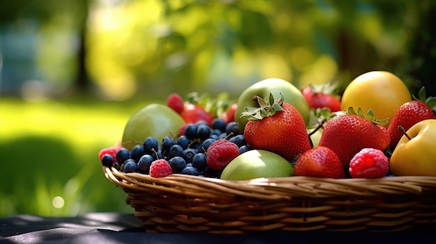 frutta fresca in cesto AI generativa
