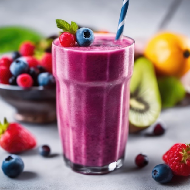 frutta frutta smoothie su tavola con bacche