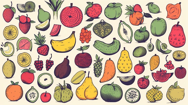 Frutta illustrazione vettoriale Doodle Set