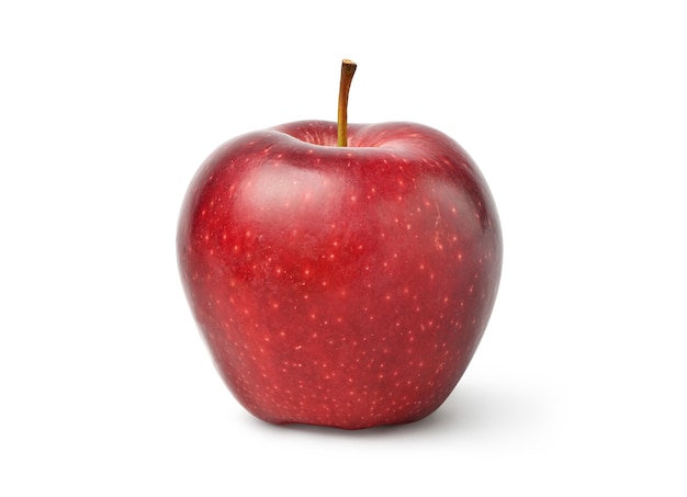 Frutta mela rossa isolata su bianco con il percorso di residuo della potatura meccanica.