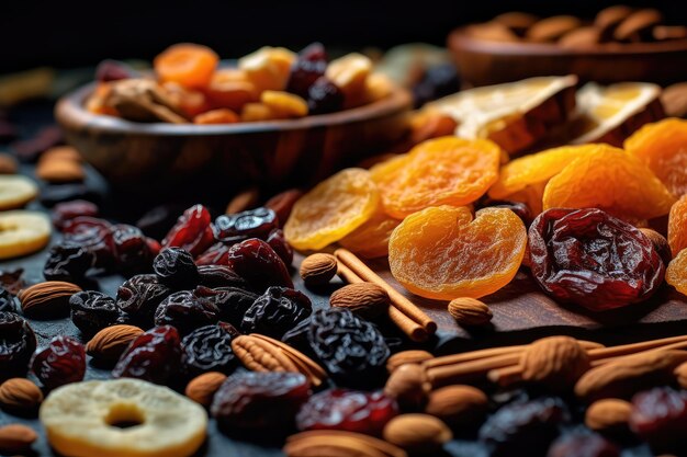 frutta secca nel tavolo della cucina fotografia alimentare professionale AI Generato