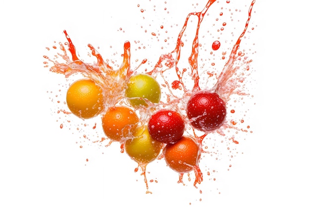 frutta splash battenti caduta succo isolato su sfondo bianco