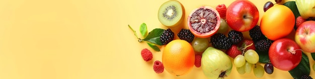 frutta su sfondo giallo con spazio per il testo