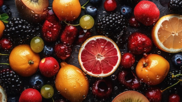 Frutta succosa vista dall'alto sfondo Al generato