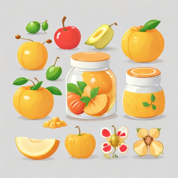 frutta verdura e miele cartoon semplice piatto arte vettoriale 2D