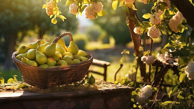 Frutteto di pere giornata di sole raccolto di pere Generazione AI