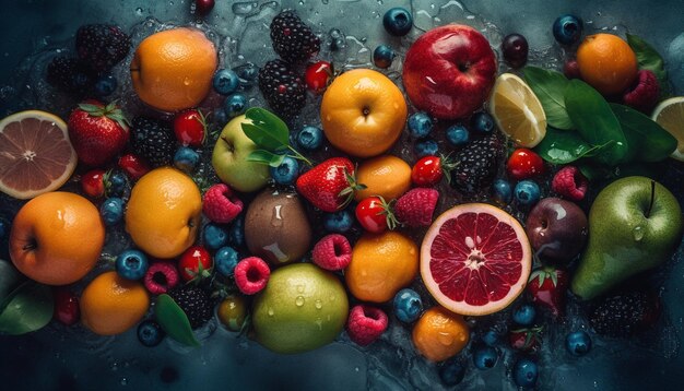 Frutti di agrumi vivaci su uno sfondo multicolore perfetti per un'alimentazione sana generata dall'intelligenza artificiale