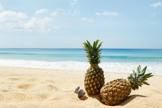 Frutti di ananas e occhiali da sole