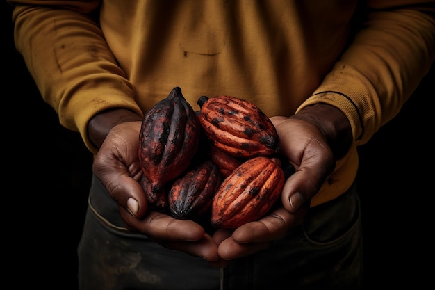 Frutti di cacao freschi Cacao maturo in mano
