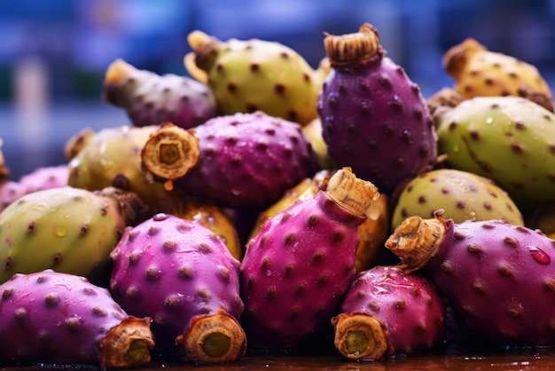 Frutti di cactus di pera spinosa esposti in una bancarella del mercato