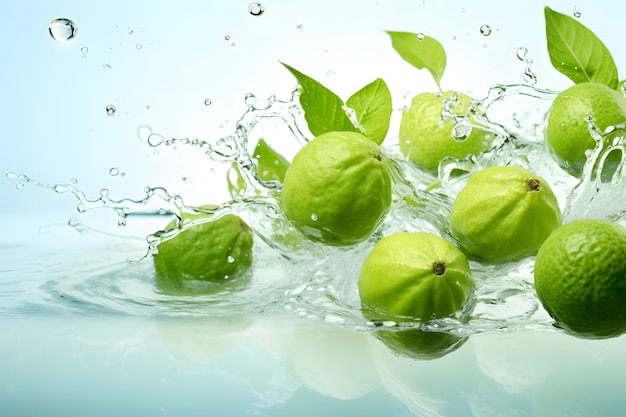 Frutti di guava che cadono nell'illustrazione della vetrina del prodotto dell'acqua