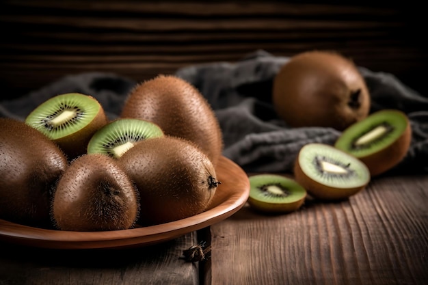 Frutti di kiwi freschi kiwi maturi su sfondo di legno