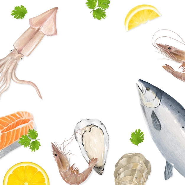 Frutti di mare freschi png cornice di confine sfondo trasparente