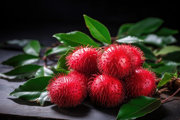 Frutti di rambutan con foglie