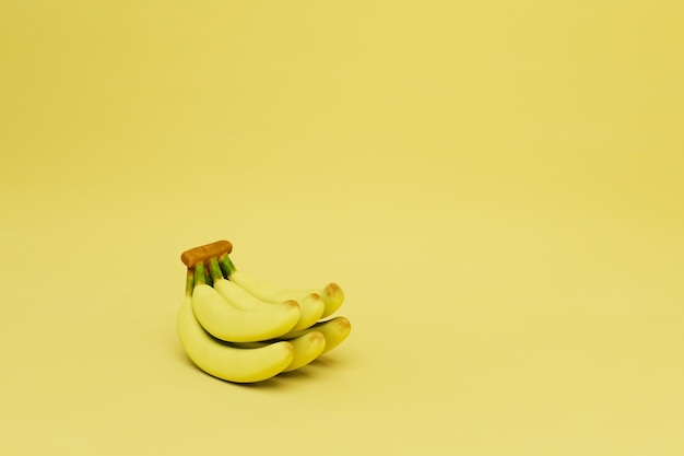 Frutti esotici un mazzo di banane su uno sfondo giallo copia incolla copia spazio rendering 3D